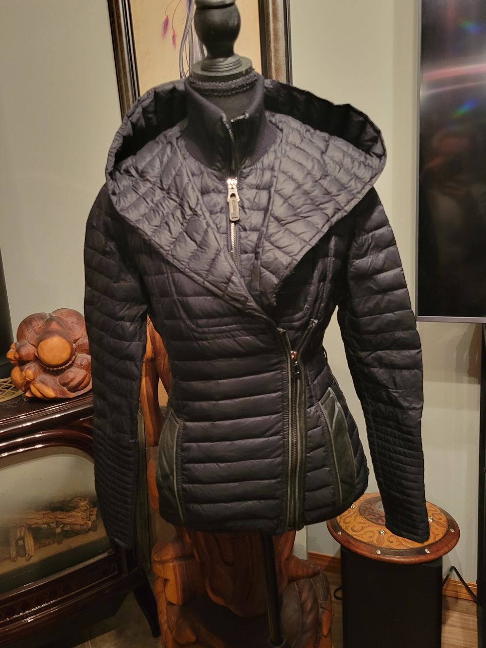 RUDSAK Black Quilted Asymmetrical Zip Hooded Jacket